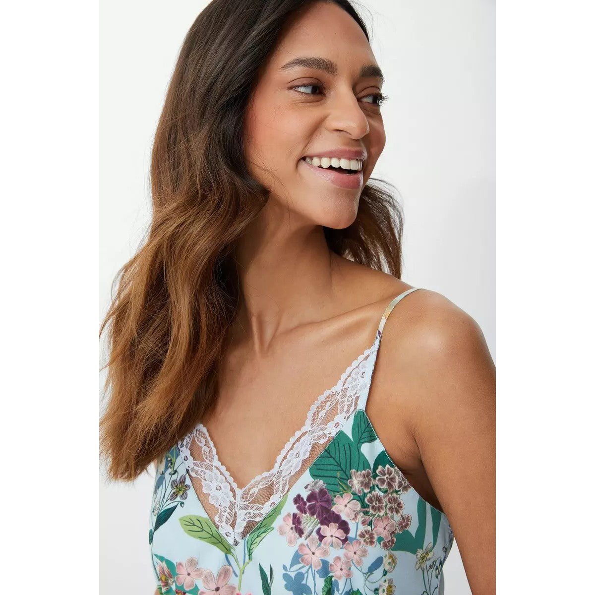Blue-Green - Side - Debenhams Womens-Ladies Botanical Floral Woven Nightie