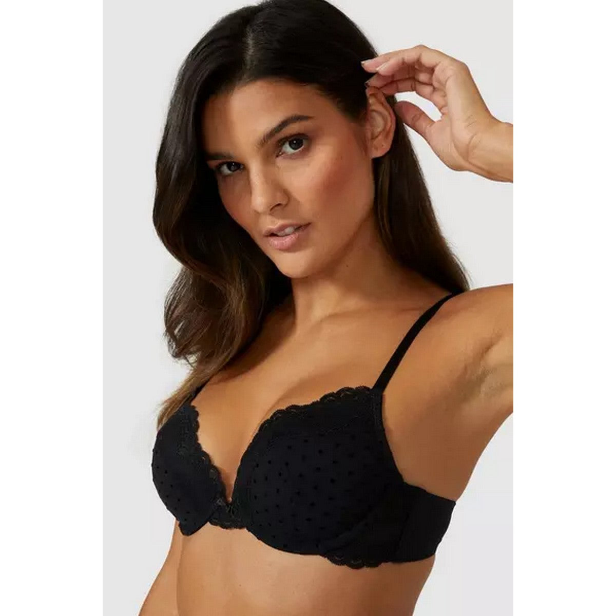 Black-White - Side - Debenhams Womens-Ladies Flock Spot Push Up Bra (Pack of 2)