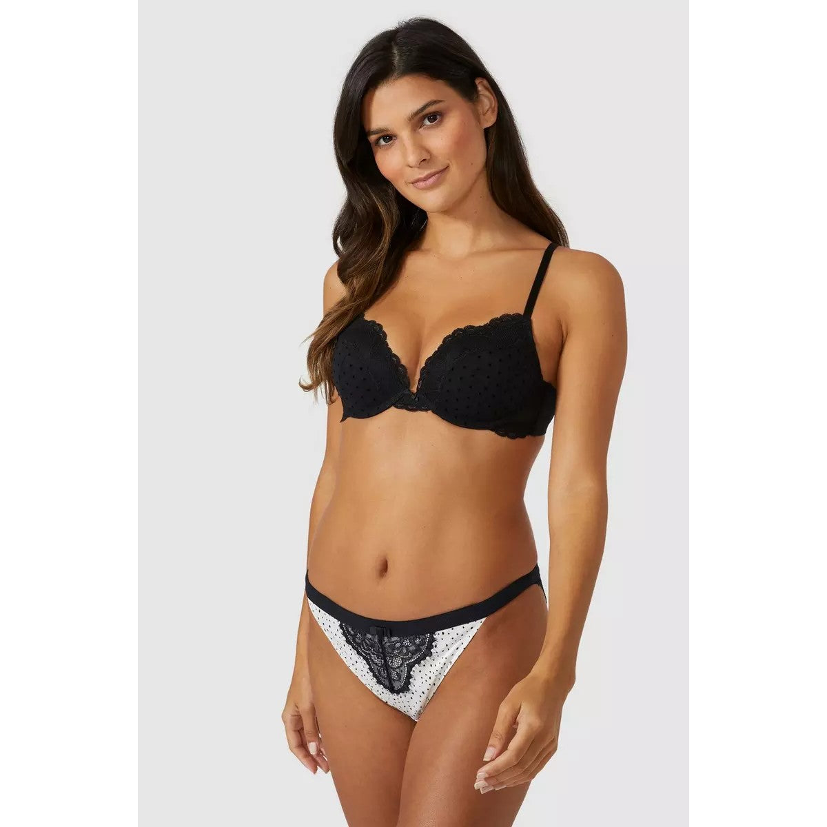 Black-White - Pack Shot - Debenhams Womens-Ladies Flock Spot Push Up Bra (Pack of 2)