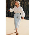Light Wash - Close up - Mantaray Womens-Ladies Denim Split Front Skirt