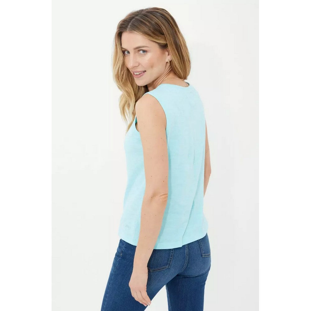 Aqua Blue - Back - Mantaray Womens-Ladies Henley Slub Button Front Vest Top