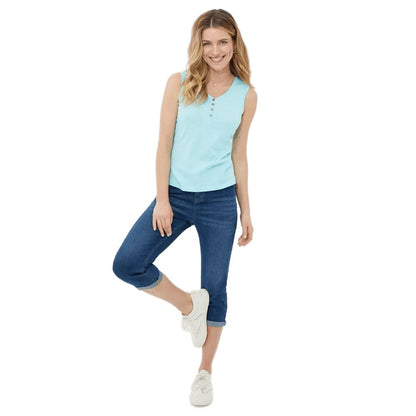 Aqua Blue - Front - Mantaray Womens-Ladies Henley Slub Button Front Vest Top