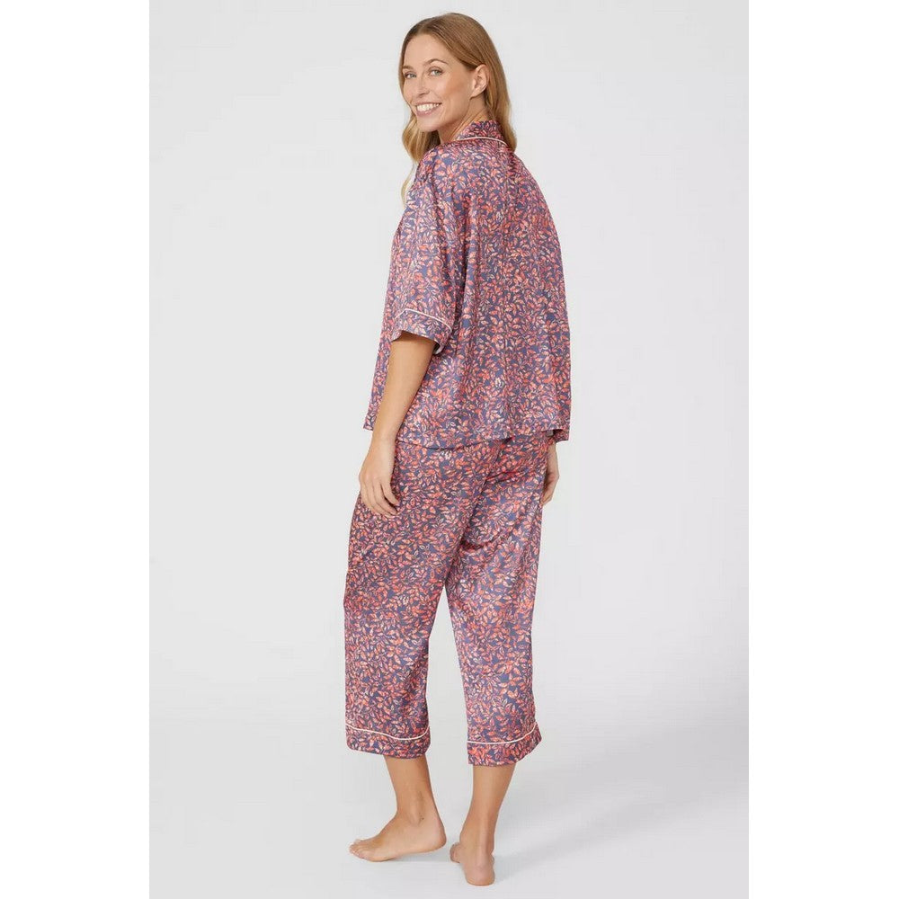 Burnt Orange - Back - Debenhams Womens-Ladies Oak Leaf Revere Collar Boxy Pyjama Set