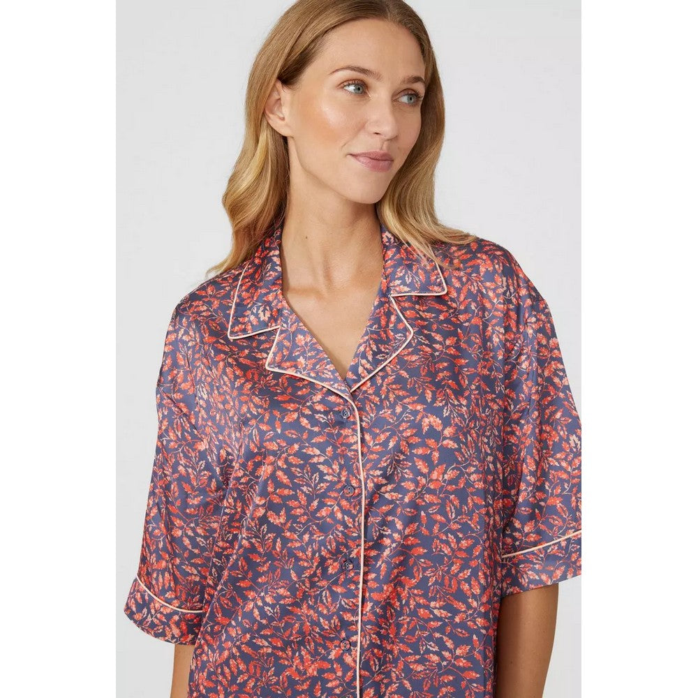 Burnt Orange - Side - Debenhams Womens-Ladies Oak Leaf Revere Collar Boxy Pyjama Set