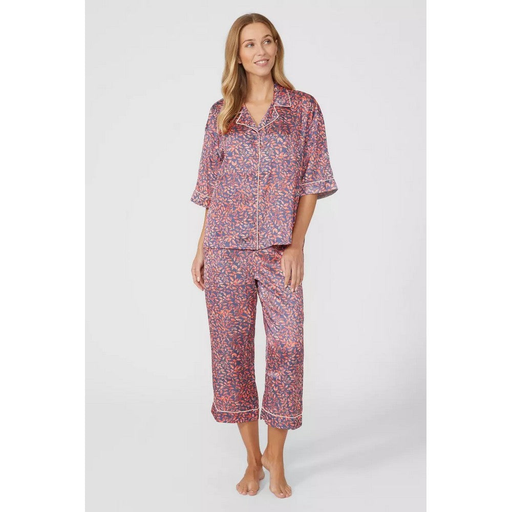 Burnt Orange - Close up - Debenhams Womens-Ladies Oak Leaf Revere Collar Boxy Pyjama Set