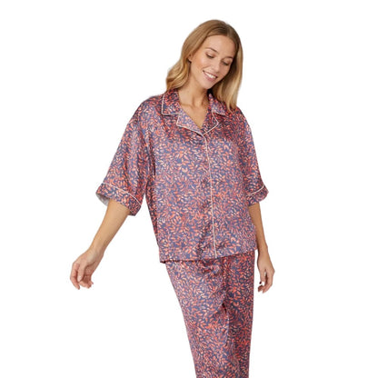 Burnt Orange - Front - Debenhams Womens-Ladies Oak Leaf Revere Collar Boxy Pyjama Set