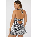 Black-White - Back - Gorgeous Womens-Ladies Zebra Print Skirted One Piece Swimsuit