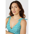 Teal - Side - Mantaray Womens-Ladies Savannah Tile Padded Tankini Top