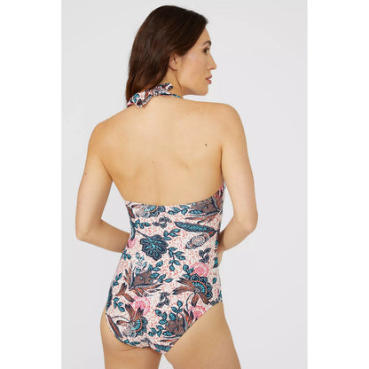 Multicoloured - Back - Mantaray Womens-Ladies Savannah Floral Halter Neck One Piece Swimsuit