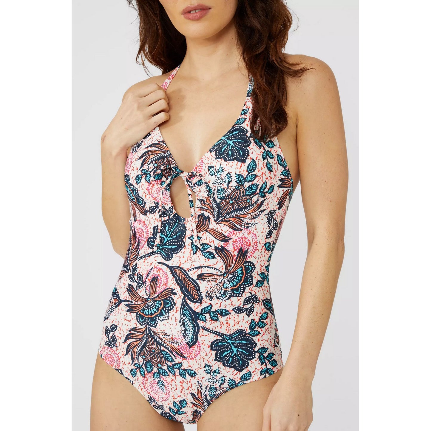 Multicoloured - Side - Mantaray Womens-Ladies Savannah Floral Halter Neck One Piece Swimsuit