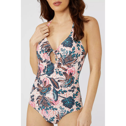 Multicoloured - Side - Mantaray Womens-Ladies Savannah Floral Halter Neck One Piece Swimsuit