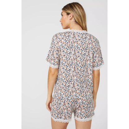 Nude - Back - Debenhams Womens-Ladies Printed Slub Pocket Pyjama Top