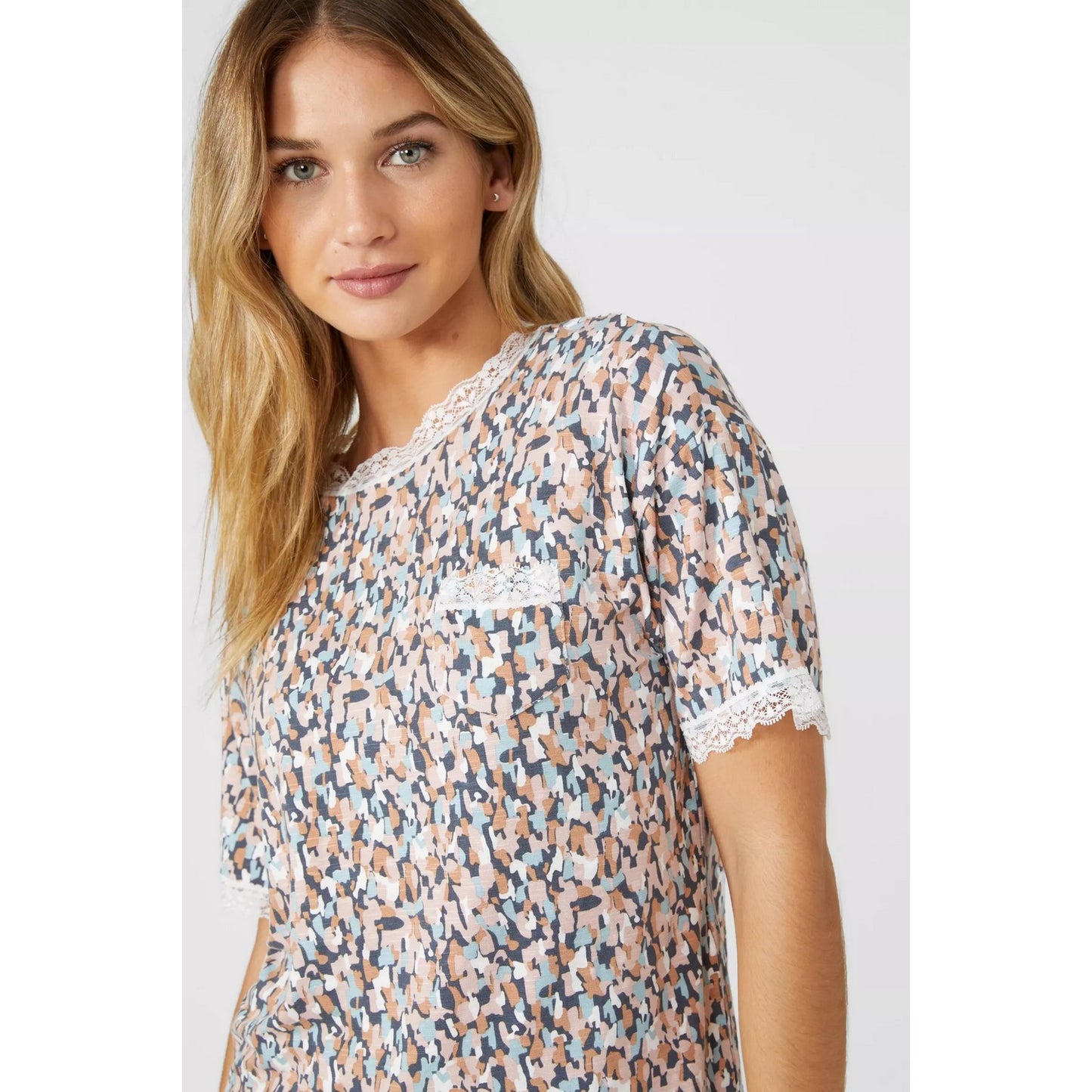 Nude - Side - Debenhams Womens-Ladies Printed Slub Pocket Pyjama Top