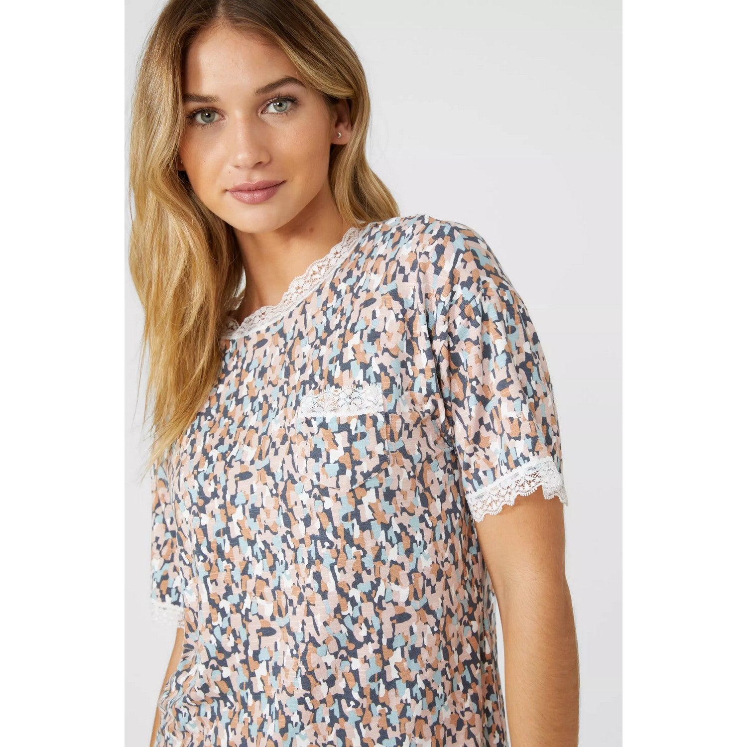 Nude - Side - Debenhams Womens-Ladies Printed Slub Pocket Pyjama Top