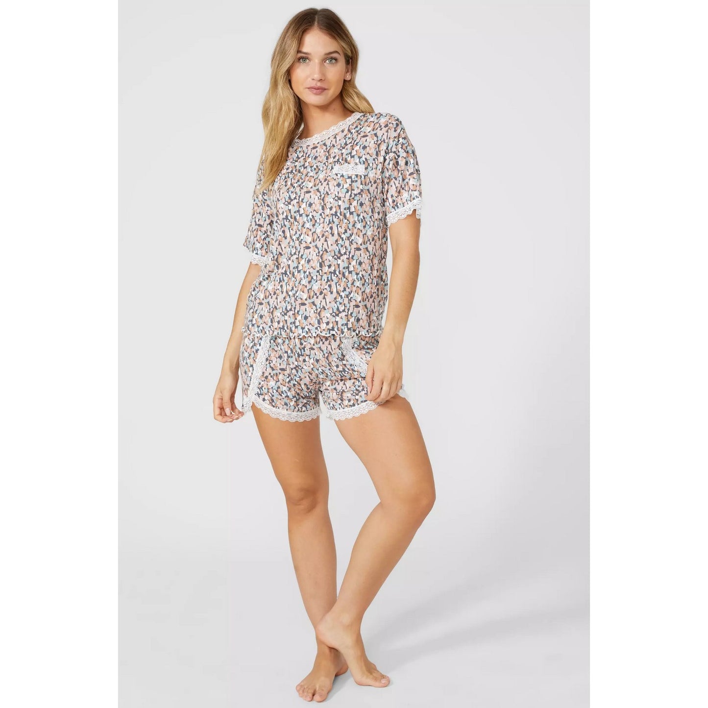 Nude - Pack Shot - Debenhams Womens-Ladies Printed Slub Pocket Pyjama Top
