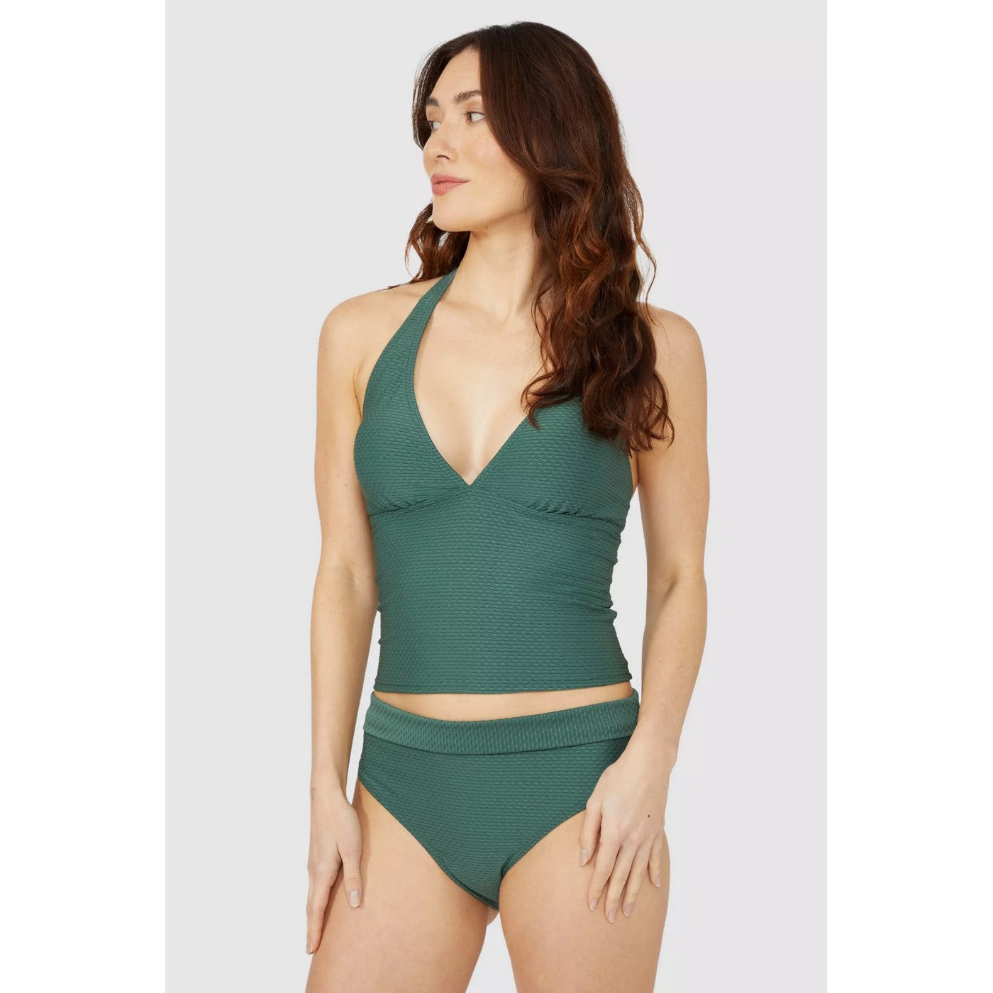 Green - Side - Debenhams Womens-Ladies Textured Tankini Top