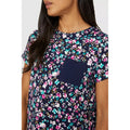 Navy - Side - Debenhams Womens-Ladies Pansy Watercolour Short-Sleeved Pyjama Top