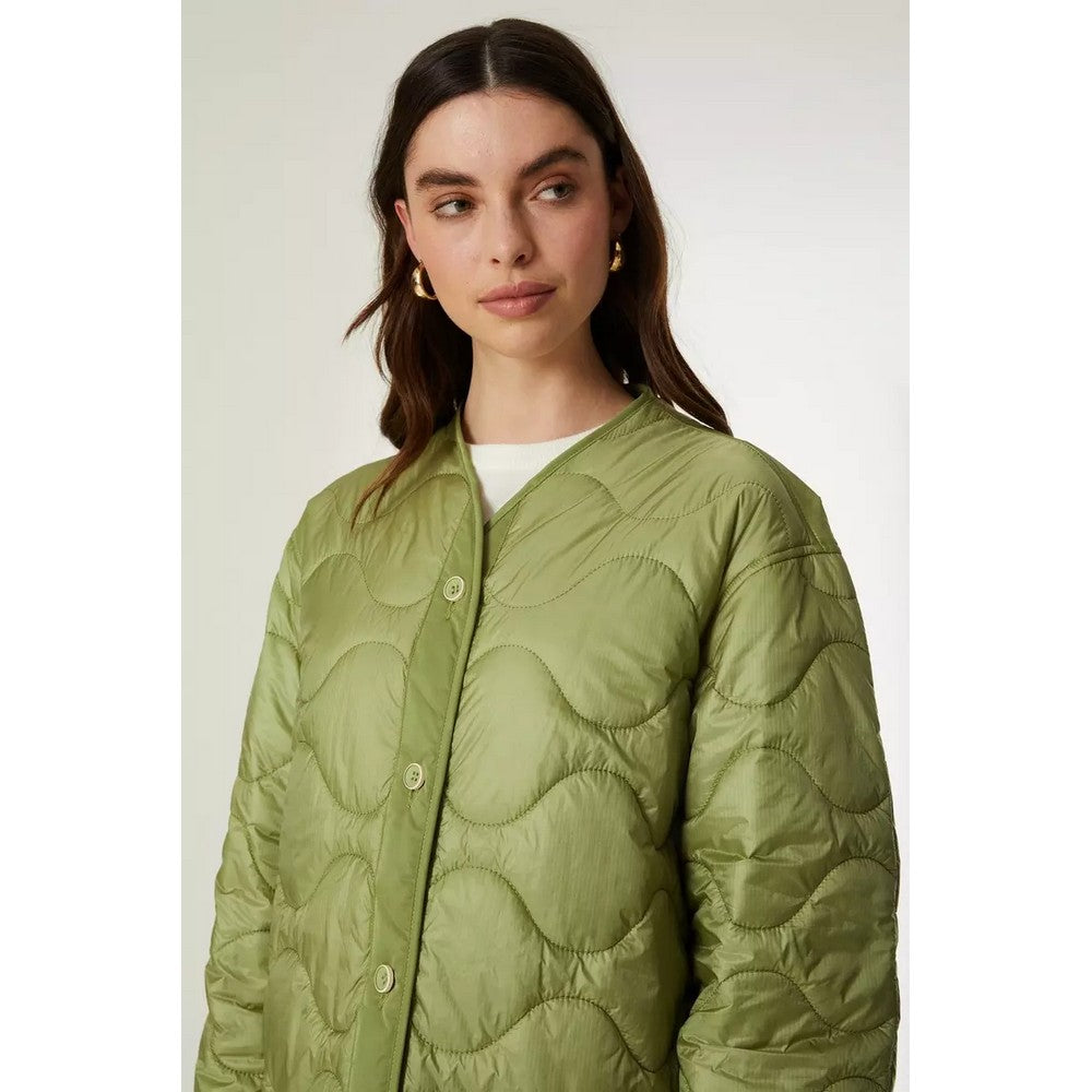 Khaki - Side - Principles Womens-Ladies Lightweight Quilted Longline Jacket