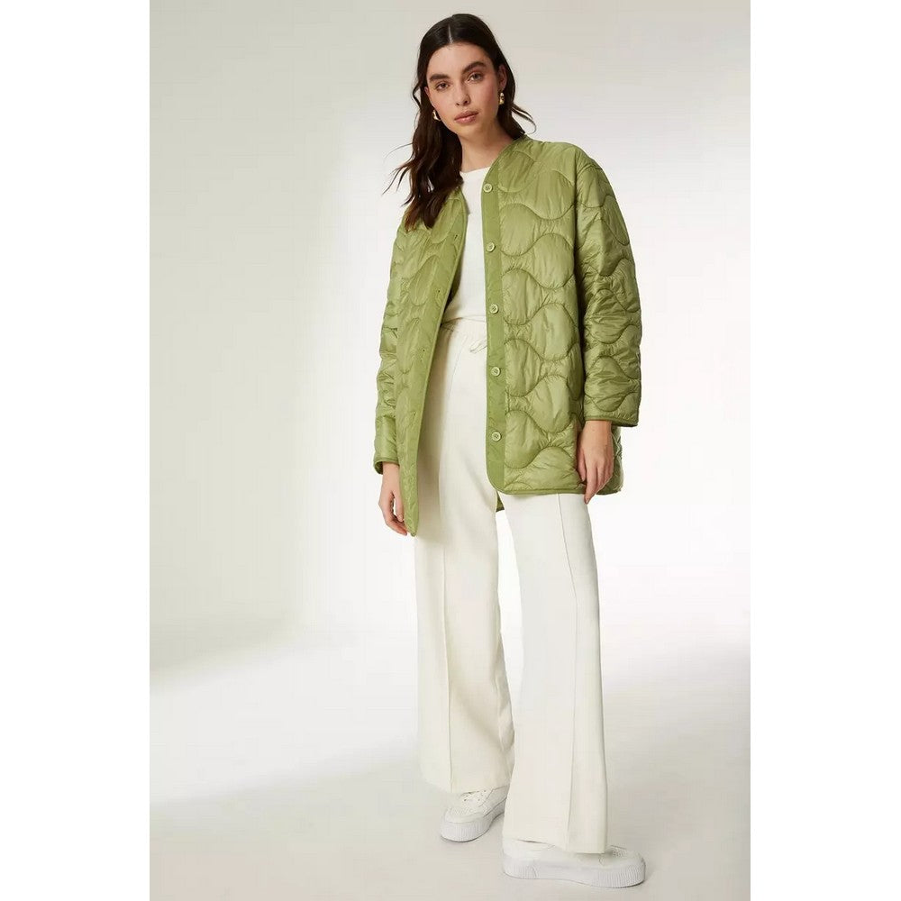 Khaki - Pack Shot - Principles Womens-Ladies Lightweight Quilted Longline Jacket