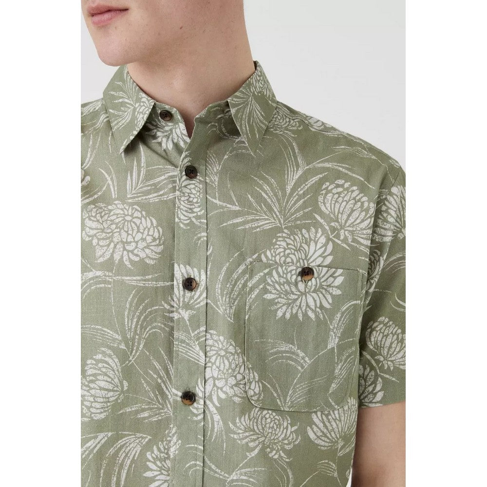 Sage - Side - Mantaray Mens Rustic Leaf Print Shirt