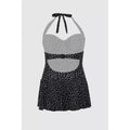 Monochrome - Back - Gorgeous Womens-Ladies Spotted Skirted One Piece Swimsuit