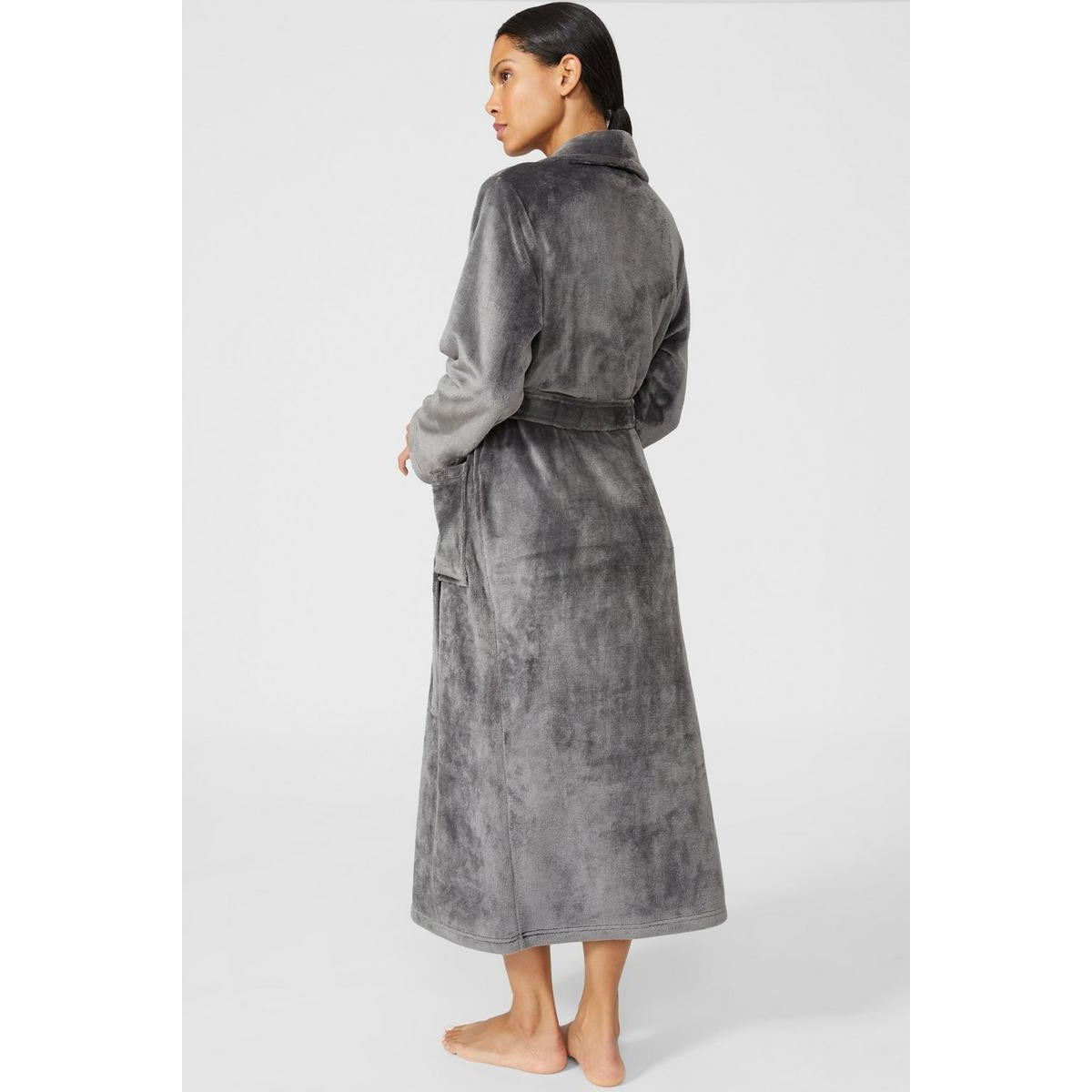Grey - Back - Debenhams Womens-Ladies Shawl Collar Long Robe