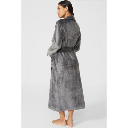 Grey - Back - Debenhams Womens-Ladies Shawl Collar Long Robe