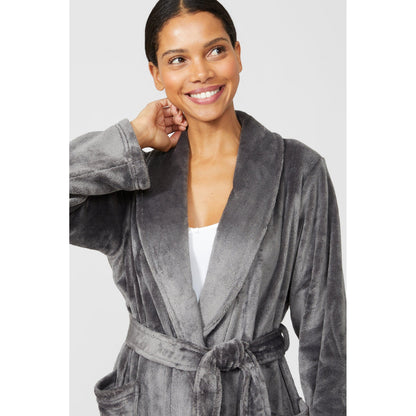 Grey - Side - Debenhams Womens-Ladies Shawl Collar Long Robe