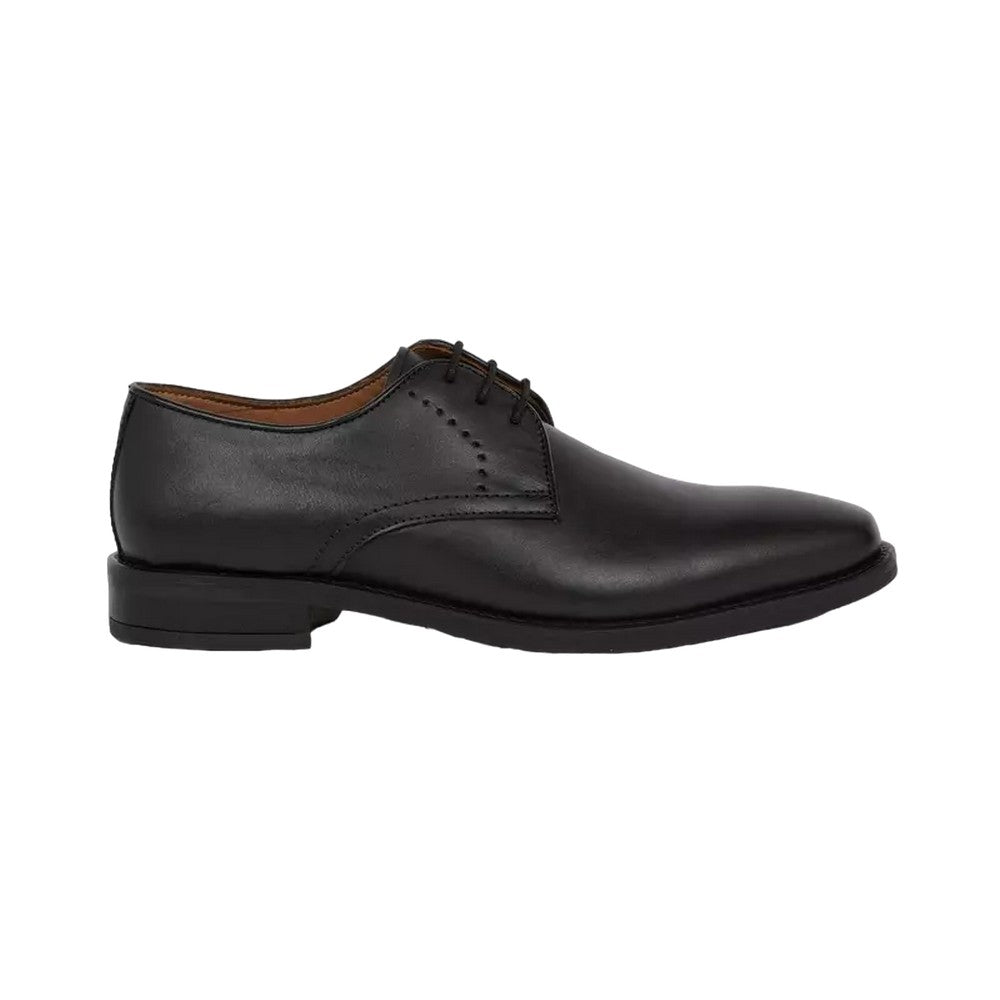 Black - Front - Debenhams Mens Leather Punch Detail Derby Shoes