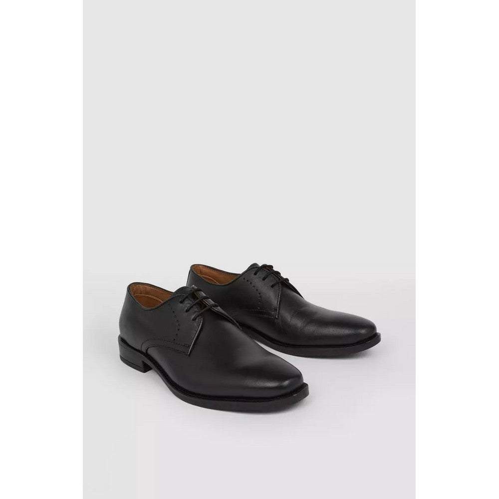 Black - Back - Debenhams Mens Leather Punch Detail Derby Shoes
