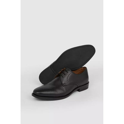Black - Side - Debenhams Mens Leather Punch Detail Derby Shoes