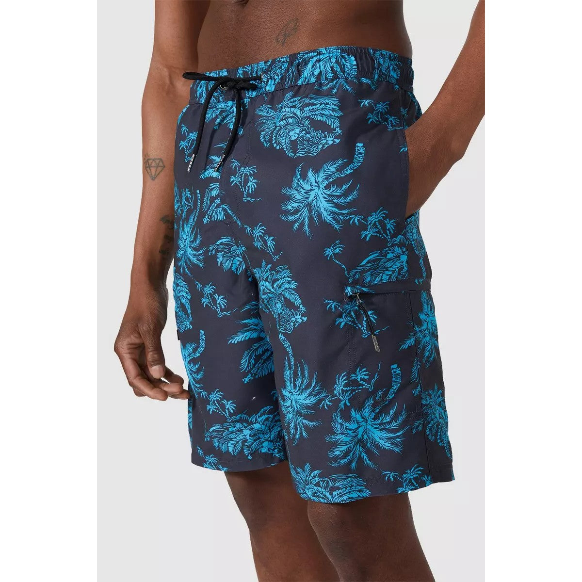 Turquoise - Side - Mantaray Mens Exploded Palm Print Quick Dry Swim Shorts