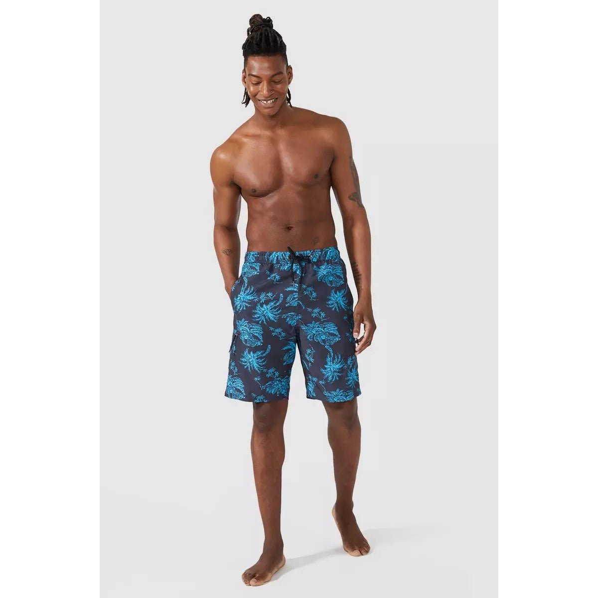 Turquoise - Lifestyle - Mantaray Mens Exploded Palm Print Quick Dry Swim Shorts