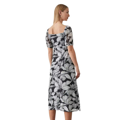 Black-White - Back - Principles Womens-Ladies Floral Mesh Sweetheart Midi Dress