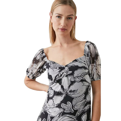 Black-White - Side - Principles Womens-Ladies Floral Mesh Sweetheart Midi Dress
