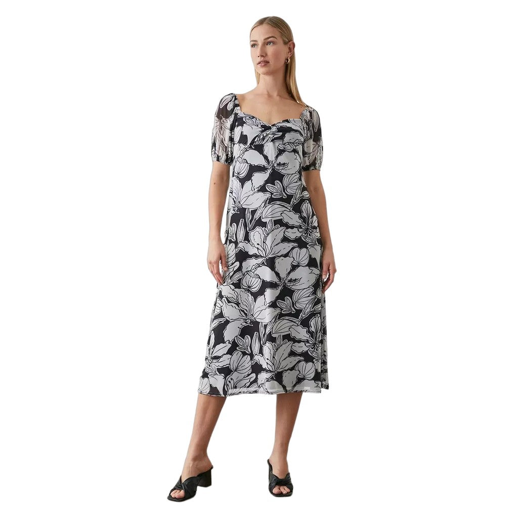 Black-White - Front - Principles Womens-Ladies Floral Mesh Sweetheart Midi Dress