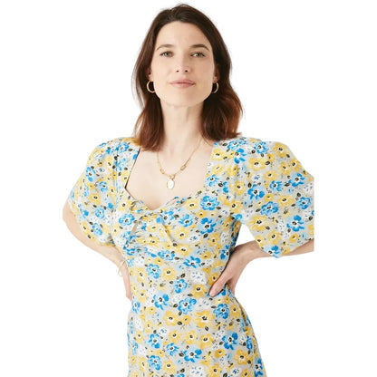 Yellow - Side - Maine Womens-Ladies Ditsy Print Front Tie Midi Dress