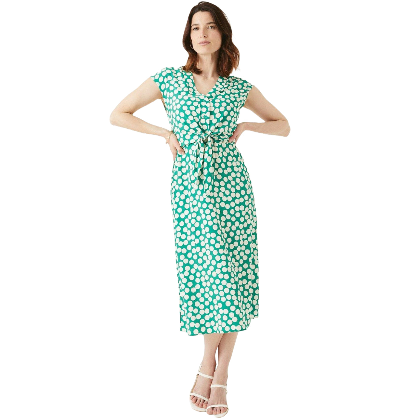 Green - Front - Maine Womens-Ladies Spotted Front Tie Midi Dress