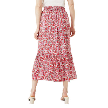 Red - Back - Maine Womens-Ladies Floral Tiered Midi Skirt