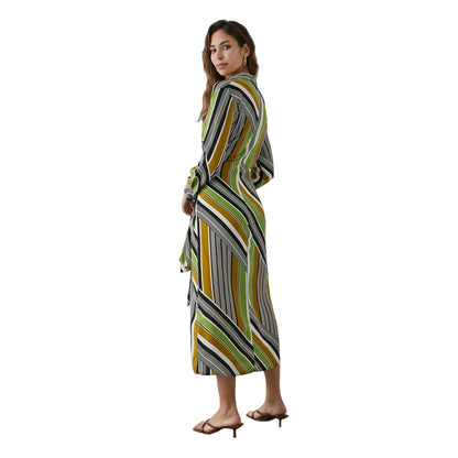 Lime - Back - Principles Womens-Ladies Striped Front Tie Shirt Dress