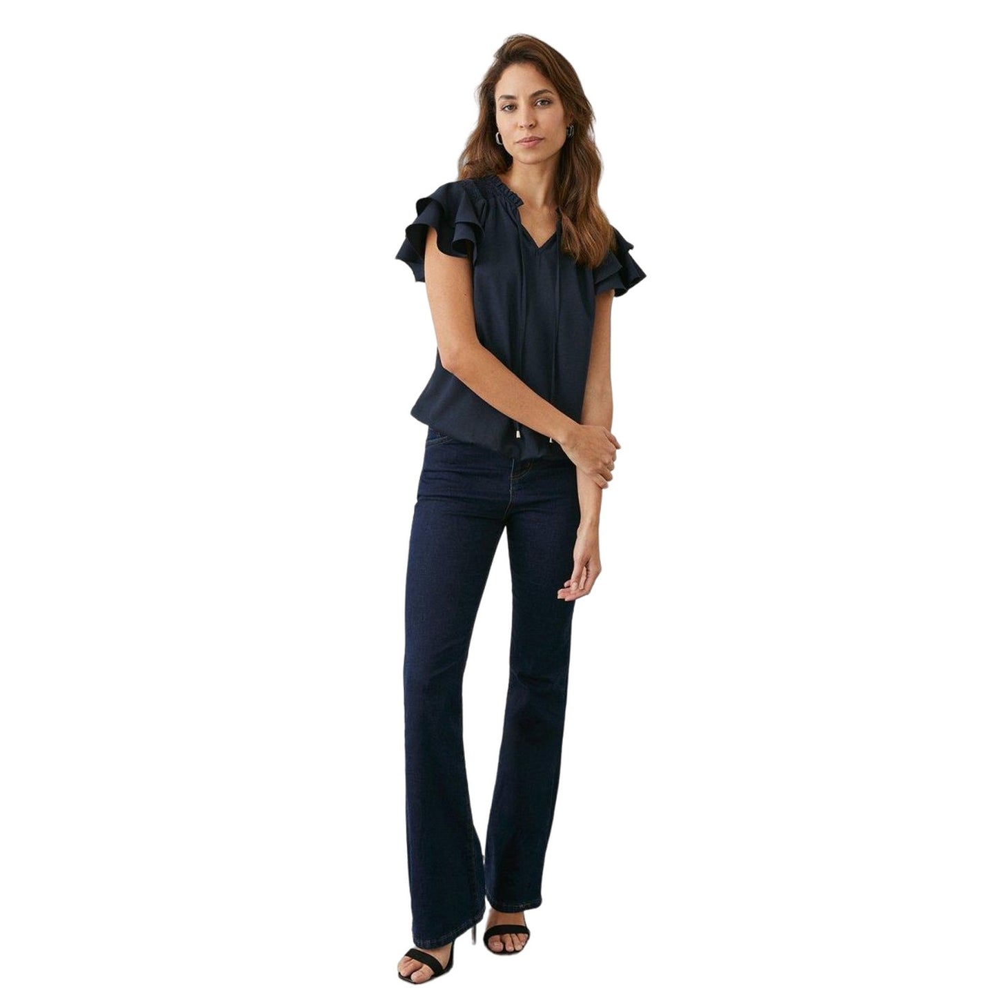 Navy - Back - Principles Womens-Ladies Bubble Hem Flute Top
