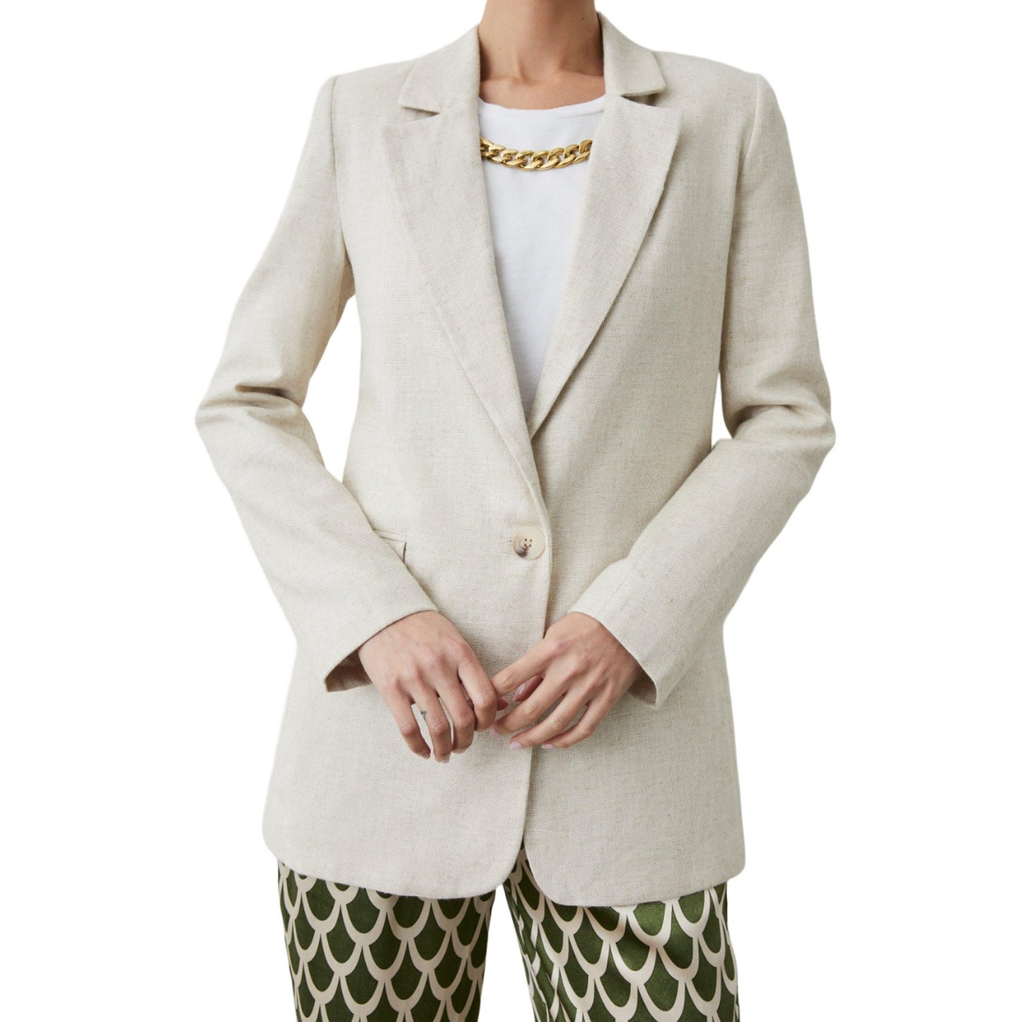 Oatmeal - Side - Principles Womens-Ladies Linen Effect Single-Breasted Blazer