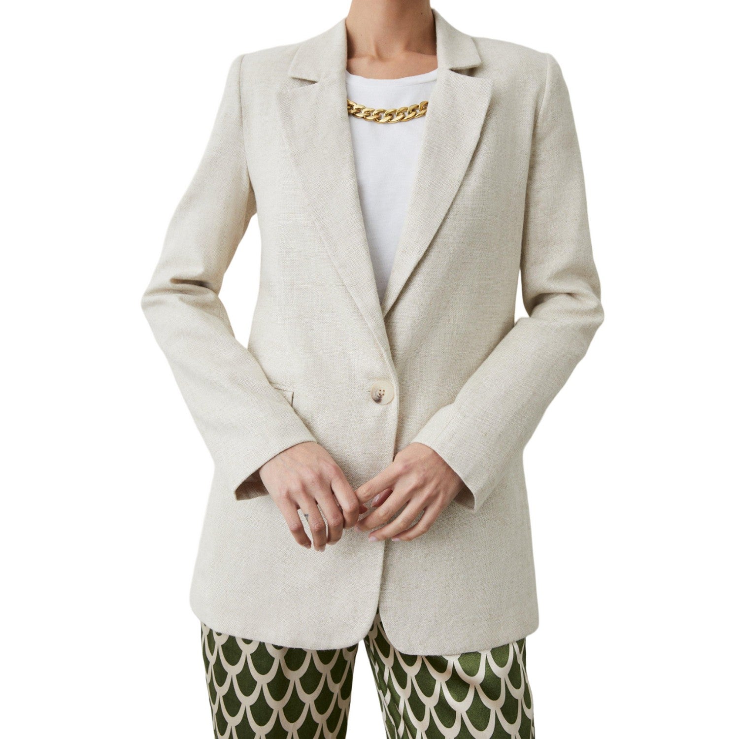 Oatmeal - Side - Principles Womens-Ladies Linen Effect Single-Breasted Blazer