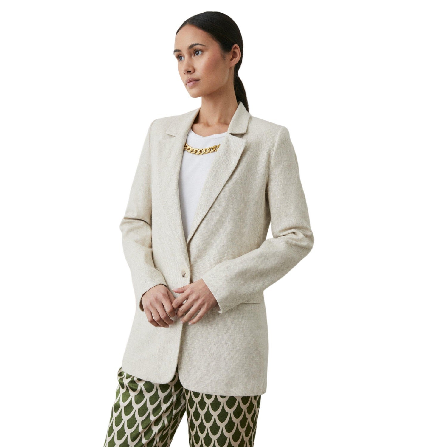 Oatmeal - Front - Principles Womens-Ladies Linen Effect Single-Breasted Blazer