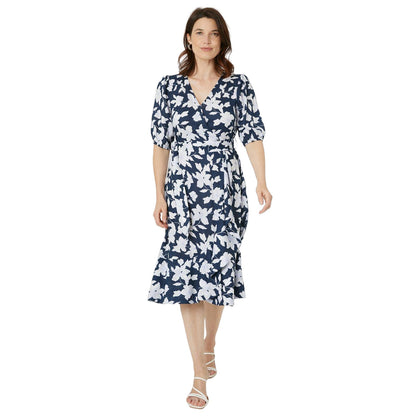 Navy - Lifestyle - Maine Womens-Ladies Floral Puff Sleeve Midi Dress