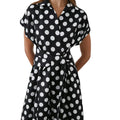 Black-White - Side - Principles Womens-Ladies Spotted Front Tie Midi Shirt Dress