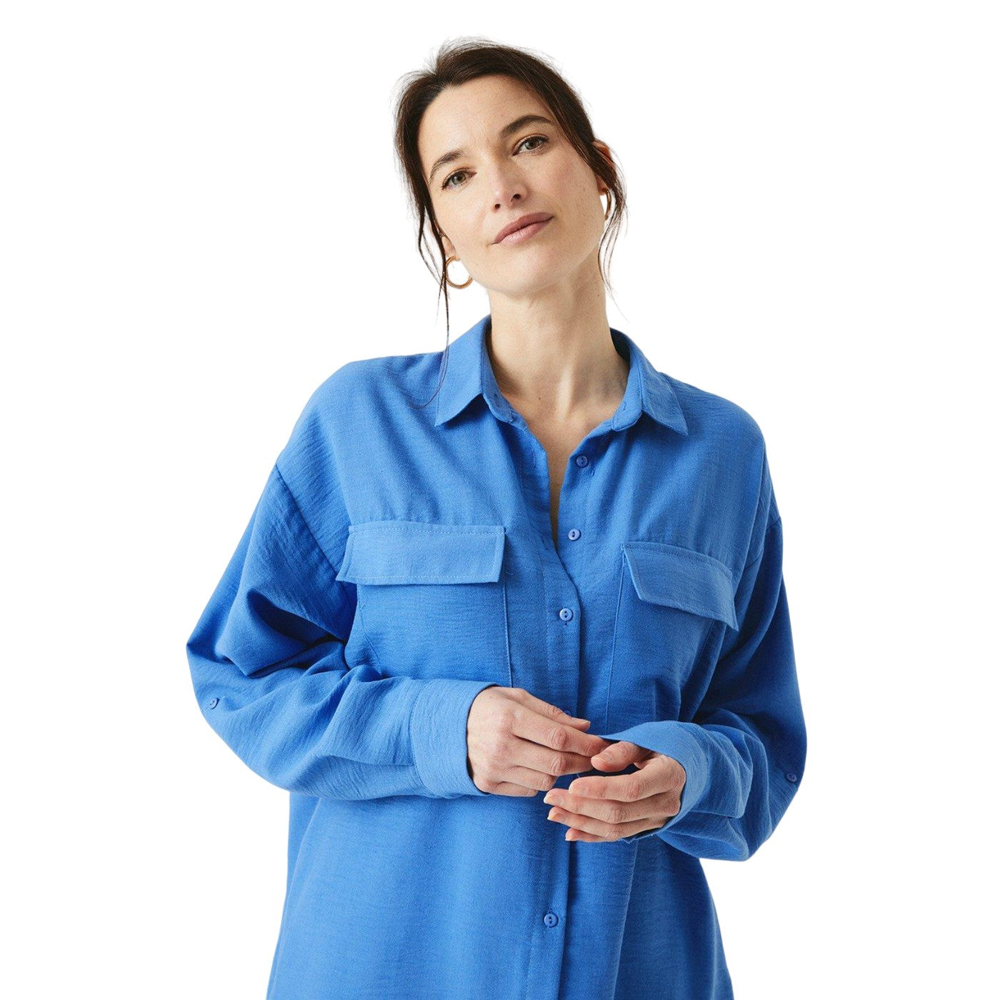 Blue - Side - Maine Womens-Ladies Rolled Sleeves Shirt