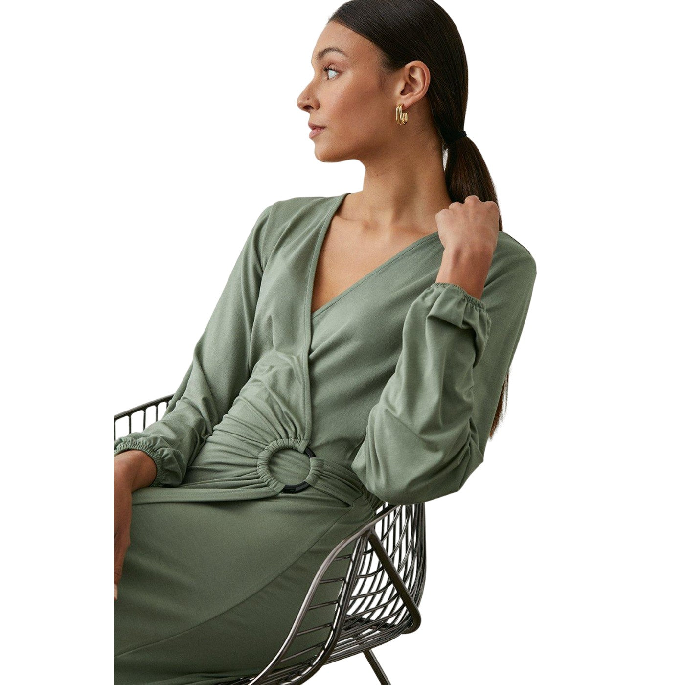 Khaki Green - Side - Principles Womens-Ladies Jersey Ring Detail Midi Dress