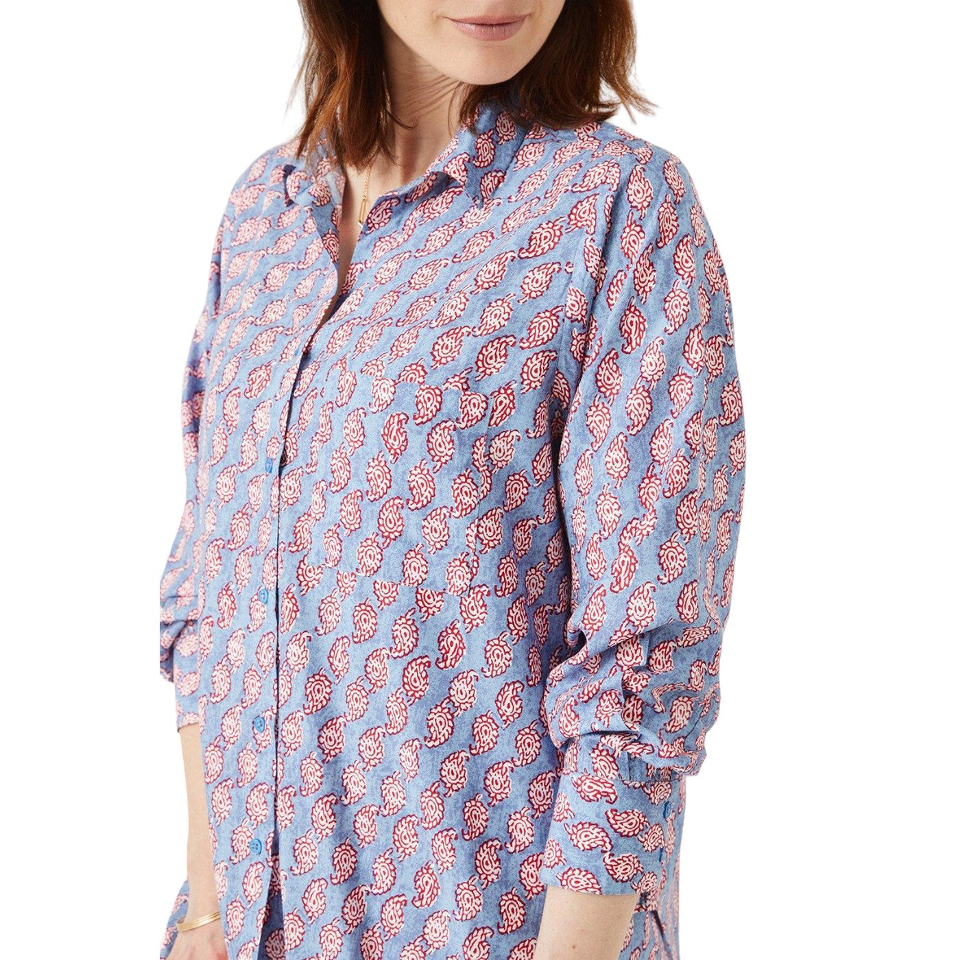 Red-Blue - Side - Maine Womens-Ladies Leaf Print Shirt