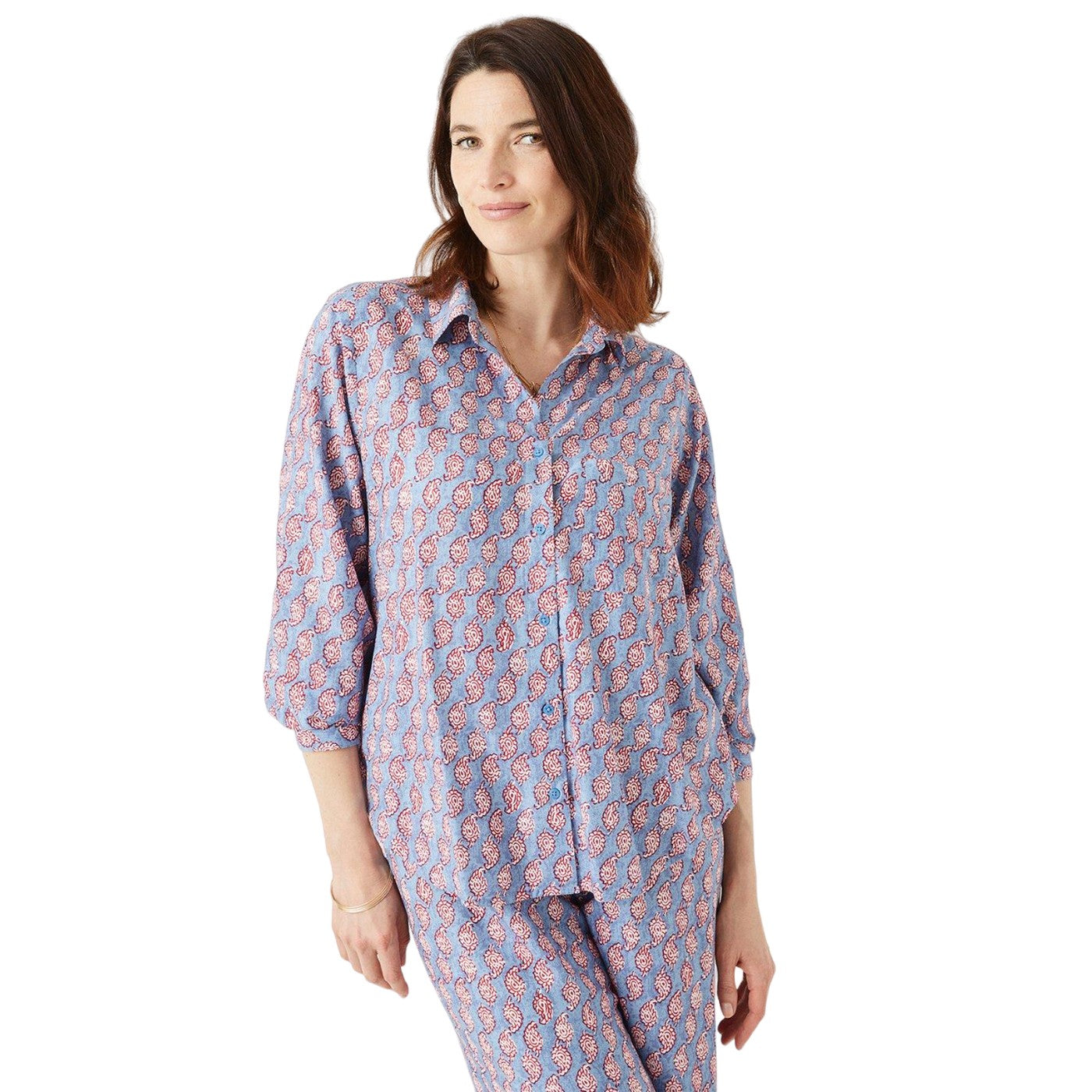 Red-Blue - Front - Maine Womens-Ladies Leaf Print Shirt